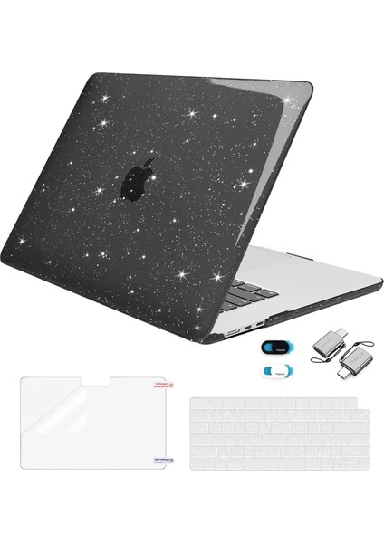 MacBook Air 15 Inç Kılıf ile Uyumlu 2023 Sürüm A2941 M2 Çip, Işıltılı Simli Plastik Sert Kabuk Kılıf&klavye Kapağı&ekran Koruyucu&web Kamerası Kapağı&c Tipi Adaptör 2'li Paket (Yurt Dışından)
