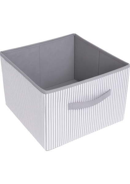 3’lü 30X30 Gri Çizgili Organizer Hurç Seti – Katlanabilir, Kartonlu, Kulplu Saklama Kutusu