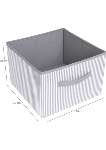 3’lü 30X30 Gri Çizgili Organizer Hurç Seti – Katlanabilir, Kartonlu, Kulplu Saklama Kutusu