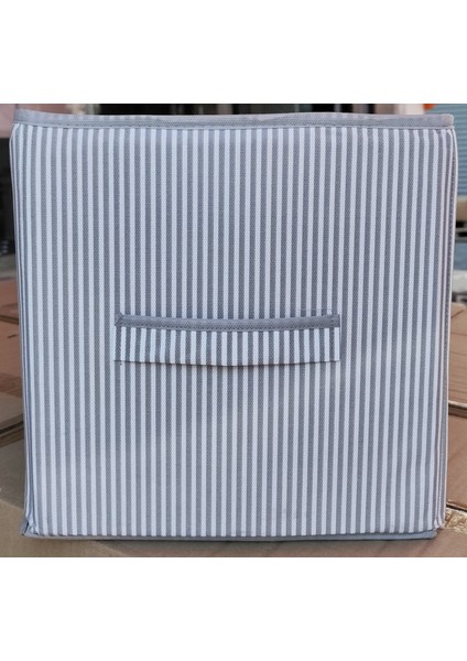 3’lü 30X30 Gri Çizgili Organizer Hurç Seti – Katlanabilir, Kartonlu, Kulplu Saklama Kutusu