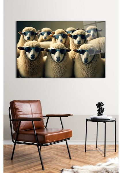 Gözlüklü Koyun Sürüsü Cam Tablo, Modern Ev Ofis Dekoru, Hediyelik Duvar Dekorasyonu, Kırılmaz Cam fiyatları
