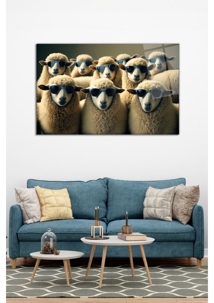 Gözlüklü Koyun Sürüsü Cam Tablo, Modern Ev Ofis Dekoru, Hediyelik Duvar Dekorasyonu, Kırılmaz Cam modelleri