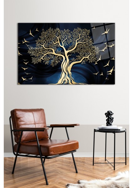 Gold Ağaç ve Kuşlar Cam Tablo, Modern Ev ve Ofis Dekoru, Hediyelik Duvar Dekorasyonu, Kırılmaz Cam fiyatları