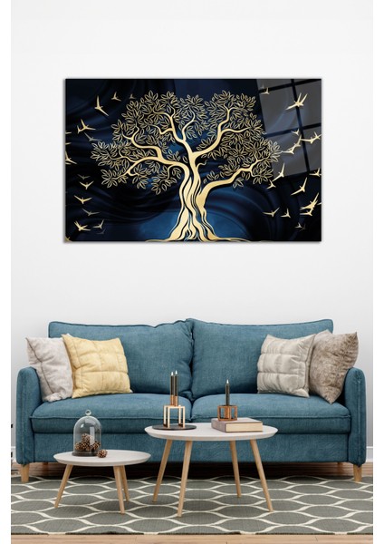 Gold Ağaç ve Kuşlar Cam Tablo, Modern Ev ve Ofis Dekoru, Hediyelik Duvar Dekorasyonu, Kırılmaz Cam modelleri