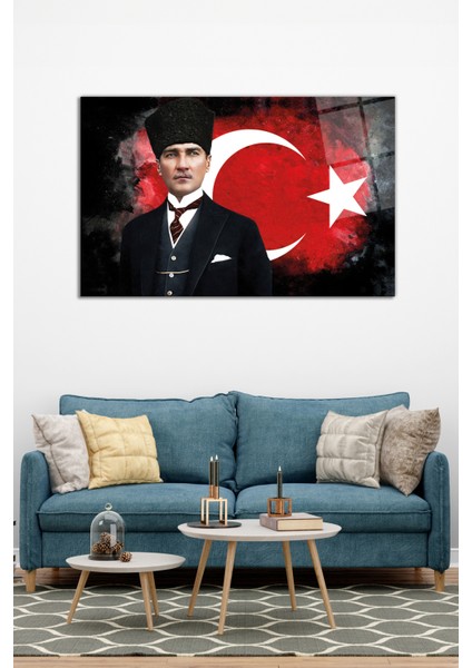 Türk Bayrağı ve Atatürk Cam Tablo, Modern Ev Ofis Dekoru, Hediyelik Duvar Dekorasyonu, Kırılmaz Cam modelleri
