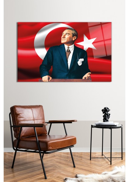 Atatürk ve Türk Bayrağı Cam Tablo, Modern Ev Ofis Dekoru, Hediyelik Duvar Dekorasyonu, Kırılmaz Cam fiyatları