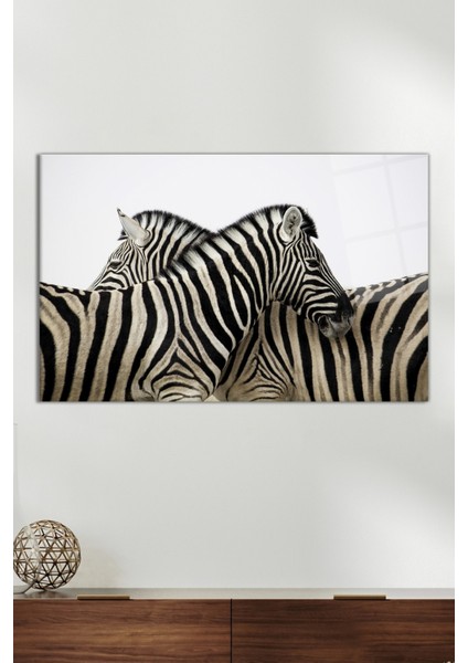Yan Yana Zebralar Cam Tablo, Modern Ev ve Ofis Dekoru, Hediyelik Duvar Dekorasyonu, Kırılmaz Cam