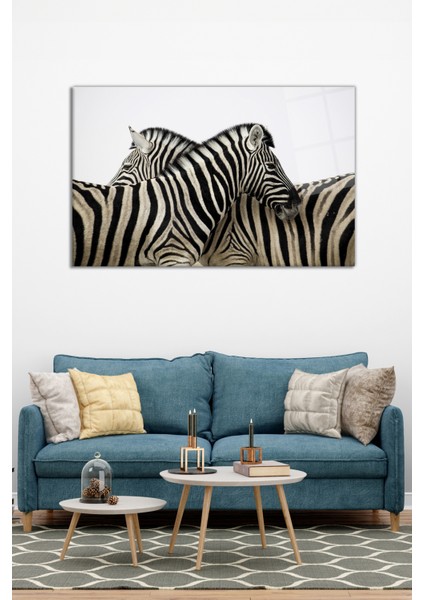 Yan Yana Zebralar Cam Tablo, Modern Ev ve Ofis Dekoru, Hediyelik Duvar Dekorasyonu, Kırılmaz Cam modelleri