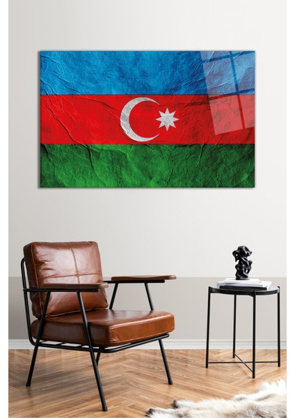 Eskitme Detay Azerbaycan Bayrağı Cam Tablo, Ev Ofis Dekoru Hediyelik Duvar Dekorasyonu Kırılmaz Cam fiyatları