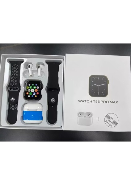 T55 Pro Max Yeni Sürüm Kablosuz Akıllı Smart Saat Kulaklık Silikon Kordon Aksesuar modelleri