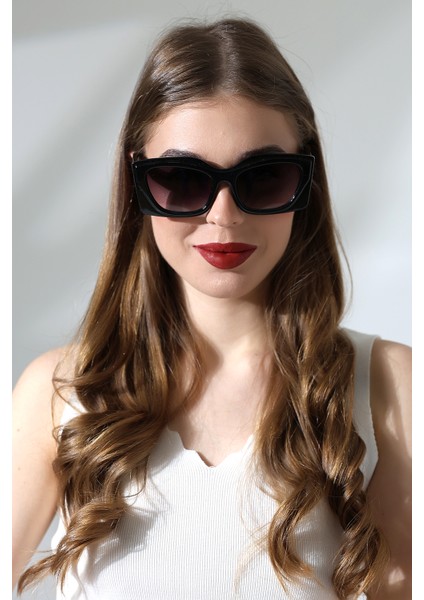 Kadın Dikdörtgen Siyah UV400 Güneş Gözlüğü WJ23-4 C2