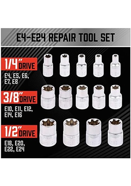 14 Adet E-Torx Soket Seti Premium Dişi Torx Soket Seti, Soket Seti (Yurt Dışından) indirimleri