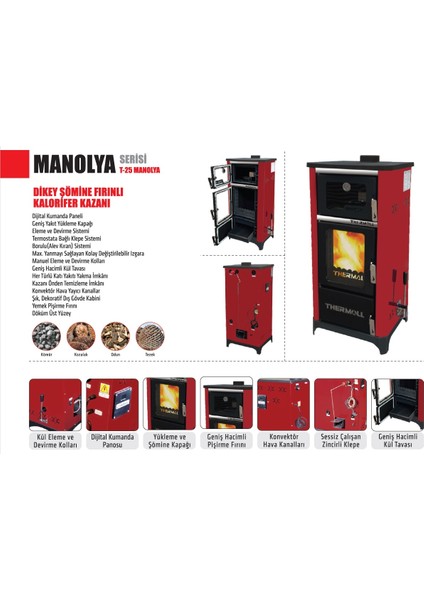 T-25 Dşk Dikey Şömine Fırınlı Kalorifer Kazanı 25.000 Kcal/h - 29,0 Kw indirimleri