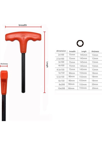 Düz T Şeklinde Kırmızı Saplı 10 Parça Altıgen Anahtar Seti (Yurt Dışından) modelleri