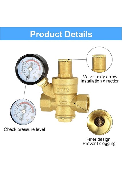 Su Basınç Regülatörü 1/2 Inç Göstergeli, Ayarlanabilir Su Basıncı (Yurt Dışından) fiyatları