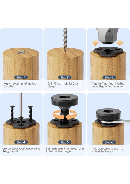 Ayarlanabilir Dengeleme Ayakları 38 Inç-16 Dişli T-Somun Takımı 4'lü Paket (Yurt Dışından) modelleri