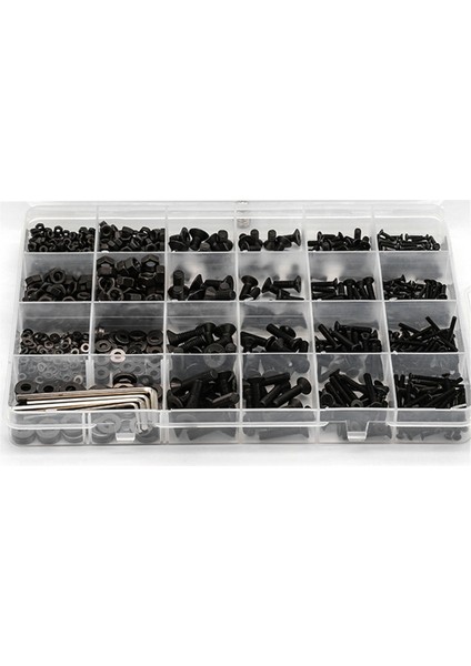 1060 Adet Düz Altıgen Soket Kapak Vida Takımı M2-M5 Karbon Çelik Takımı (Yurt Dışından)