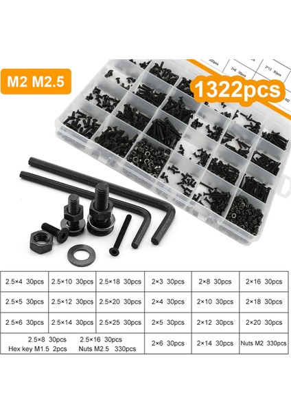 1060 Adet Düz Altıgen Soket Kapak Vida Takımı M2-M5 Karbon Çelik Takımı (Yurt Dışından) fiyatları