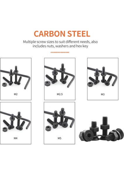 1060 Adet Düz Altıgen Soket Kapak Vida Takımı M2-M5 Karbon Çelik Takımı (Yurt Dışından) modelleri