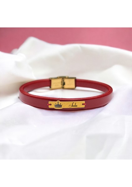 Altın Plakalı 14 Ayar Seda Ismine Özel Taç Motifli Doğal Bordo Derili Hediye BILEKLIK-567ISIM fiyatları