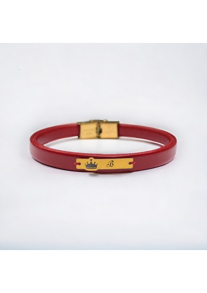 Altın Plakalı 14 Ayar B Harfine Özel Taç Motifli Doğal Bordo Derili Hediye BILEKLIK-567HARF fiyatları