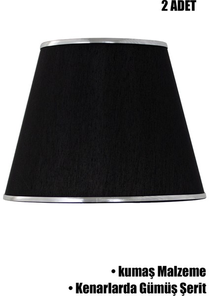 Siyah Gümüş Şeritli Ikili Modern Abajur Şapkası