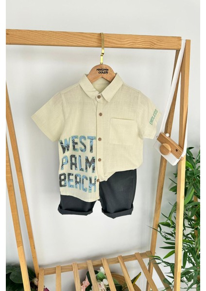 West Palm Beach Baskılı Erkek Çocuk Gömlekli Şortlu takım - yeşil