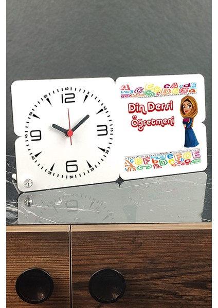 Şık Ahşap Masa Saati, Öğretmen Temalı, Zarif ve Kullanışlı Tasarım
