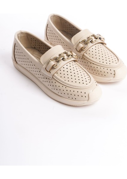 Layla Bağcıksız Ortopedik Rahat Taban Kalp Desenli Kadın Babet Ayakkabı Ckt - Ten fırsatları