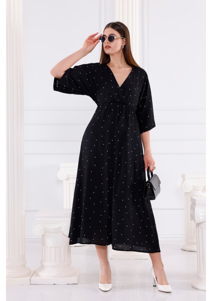 Kruvaze - Yarasa Kol Puantiyeli Elbise fırsatları