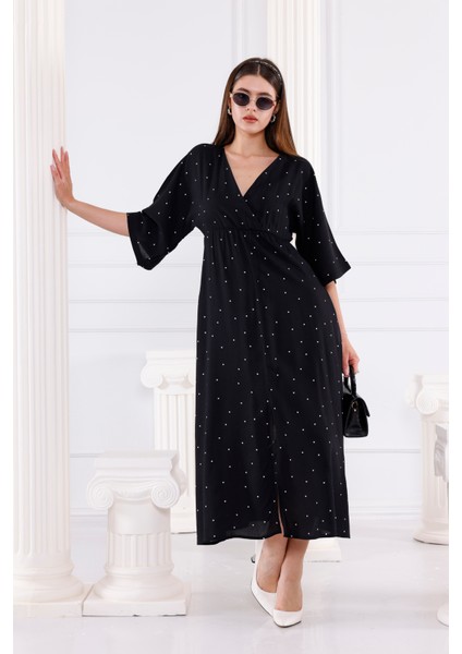 Kruvaze - Yarasa Kol Puantiyeli Elbise indirimleri