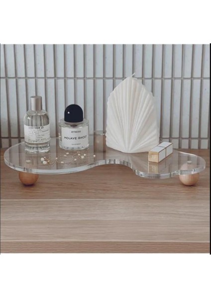 Ahşap Top Ayaklı Şeffaf Organizer, Gümüş Düğmeli, Düzenleyici ve Şık Stant