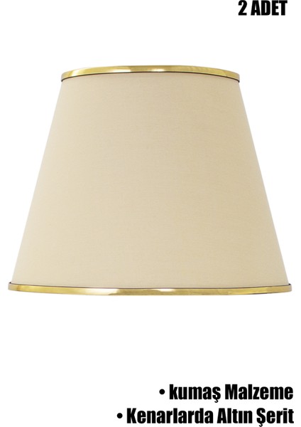 Krem Gold Şeritli Ikili Modern Abajur Şapkası