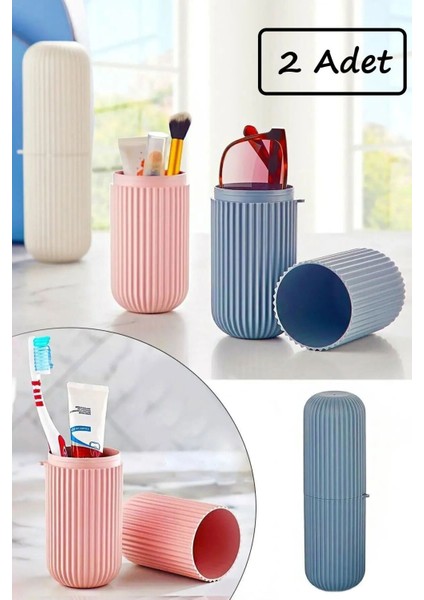 Mavi 2'li Çok Amaçlı Taşıma Kabı Gözlük, Fırça, Kalemlik ve Saklama Kutusu