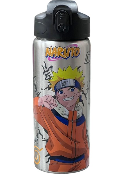 600ML Naruto Lisanslı Pipetli Kilitlenebilir Kapak Paslanmaz Çelik Termos Matara