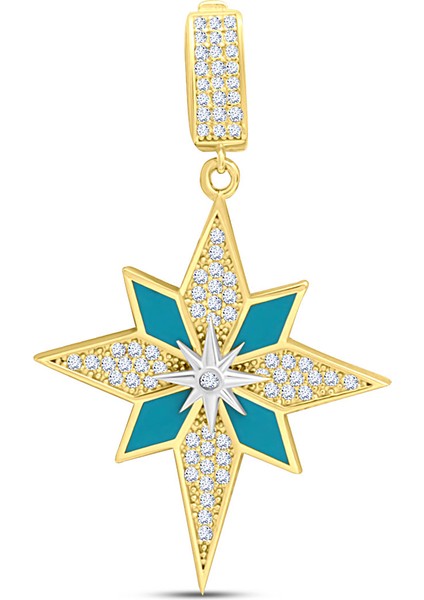 Altın Mavi Mineli Kuzey Yıldızı Charm Kolye