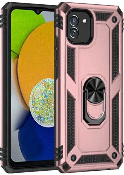 Samsung Galaxy A03 Kılıf Sofya Yüzüklü Silikon Kapak - Rose