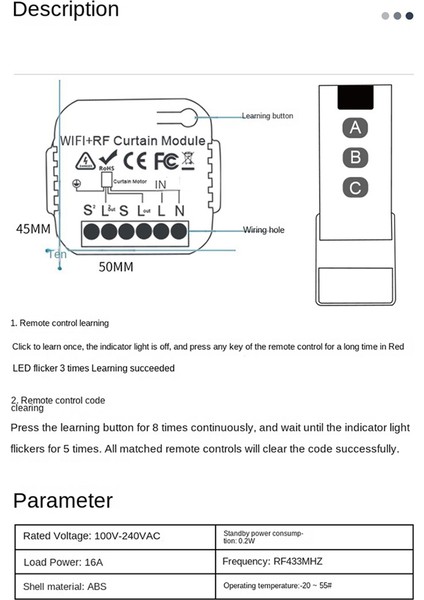 Tuya Wifi Akıllı Perde Anahtarı Panjur Kepenk Motoru RF433.92MHZ (Yurt Dışından) fırsatları