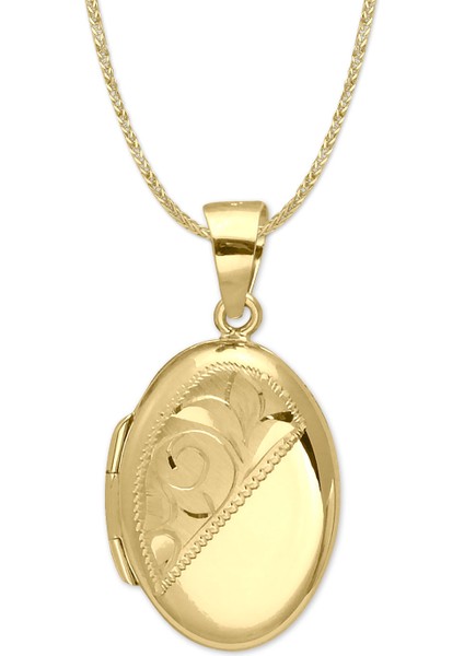 Motif Işlemeli Altın Oval Madalyon Kolye