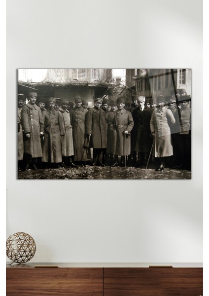 Atatürk ve Savaş Ordusu Cam Tablo, Modern Ev Ofis Dekoru, Hediyelik Duvar Dekorasyonu, Kırılmaz Cam