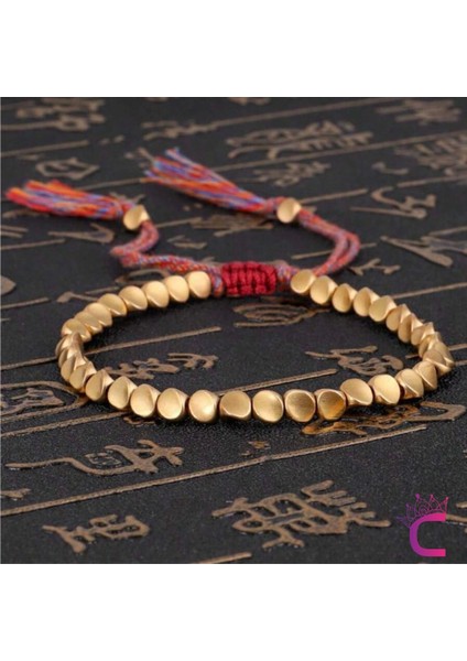 El Yapımı Örgülü Vintage Erkek Bakır Boncuk Bileklik - Ayarlanabilir Ipli Halatlı Şans Bilekliği