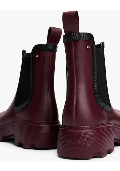Kadın Warm Lined Chelsea Yağmur Botu - Bordo
