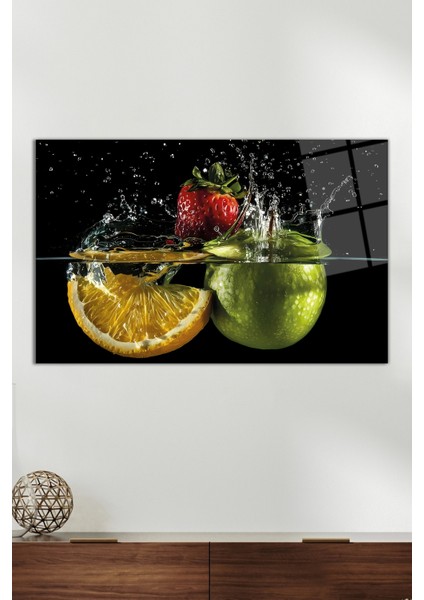 Su Içinde Elma Limon Cam Tablo, Modern Ev ve Ofis Dekoru, Hediyelik Duvar Dekorasyonu, Kırılmaz Cam