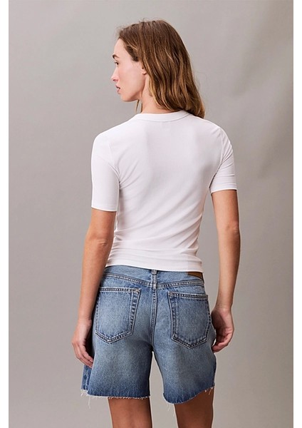 Kadın Modal Fitilli Beyaz T-Shirt LV044C901G-YAA modelleri