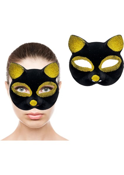 Siyah Renk Gold Simli Kedi Maskesi fırsatları