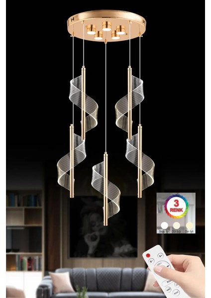 Istanbul Avize Mira 5'li Gold 3 Renk Kumandalı Ledli Lüx Avize