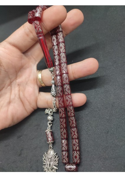 Emrah Baran Usta Eseri 925 Ayar Gümüş Çakımlı (10.000 Çakım) Ateş-I Kehribar Sertifikalı 5666