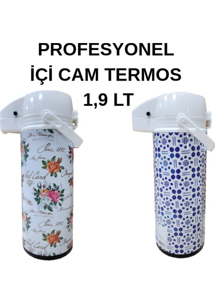 1,9 Litre Pompalı Termos Desenli Çift Katlı Cam