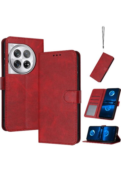 Oneplus 12 Için Flip Case Pu Deri Toka ile Saf Renk Kickstand (Yurt Dışından)