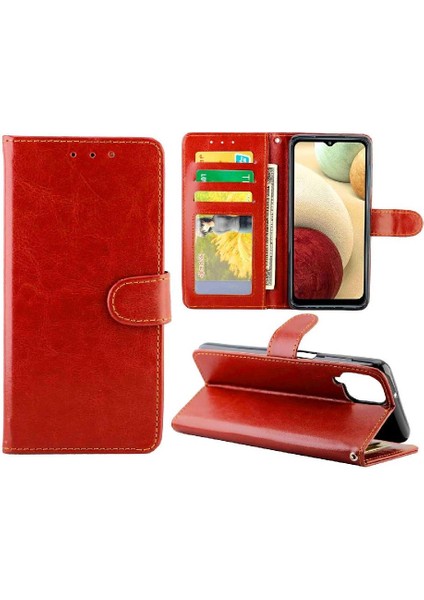Samsung Galaxy A12 Darbeye Kart Tutucu Pu Deri Için Flip Case (Yurt Dışından)